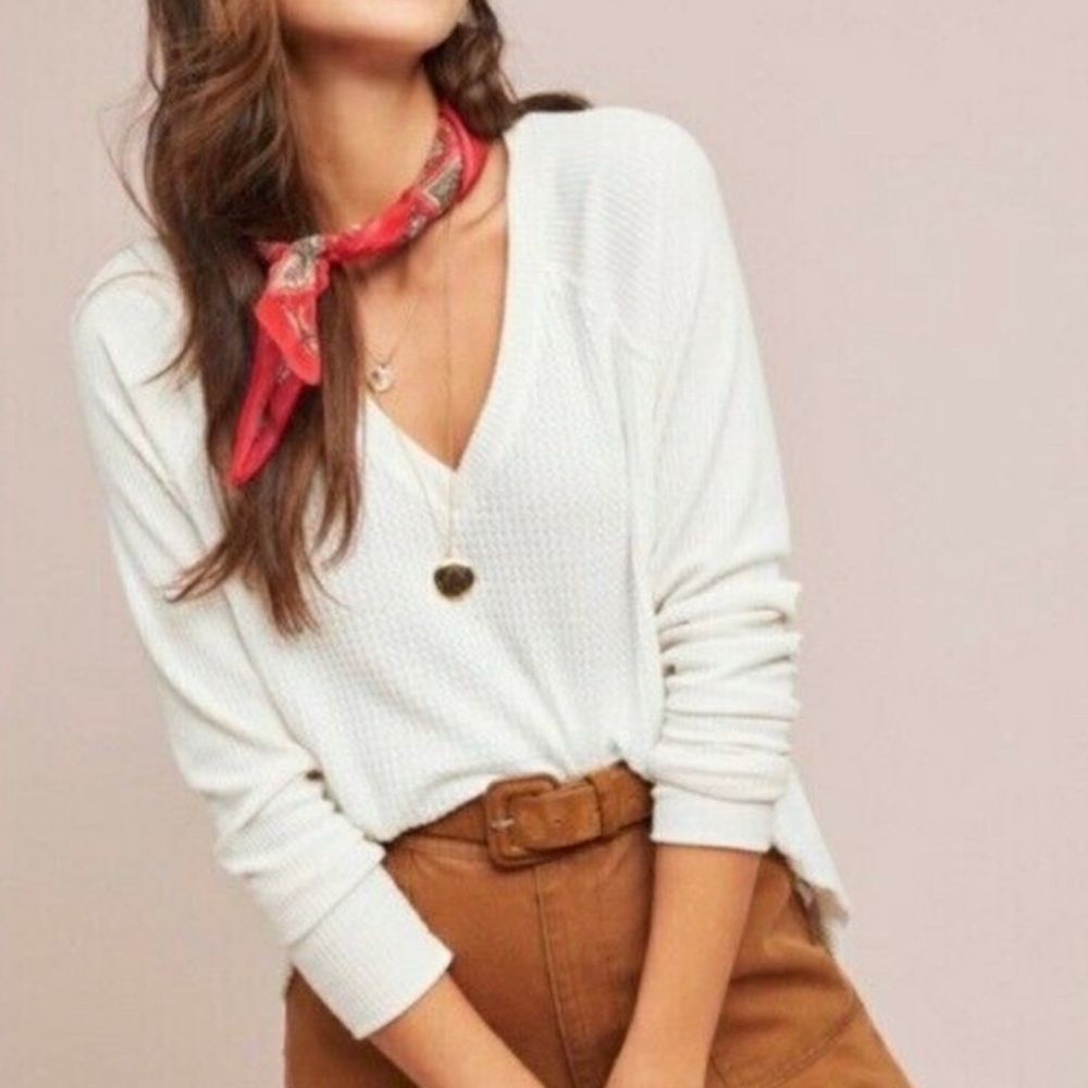 Maeve by Anthropologie Pearson V-Neck Thermal - size S - Ivory